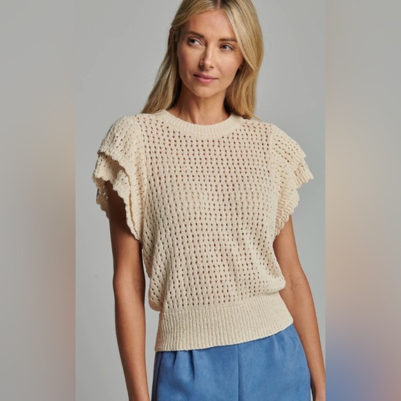 Sweaters - Tiered Flounce Sleeve Spring Sweater